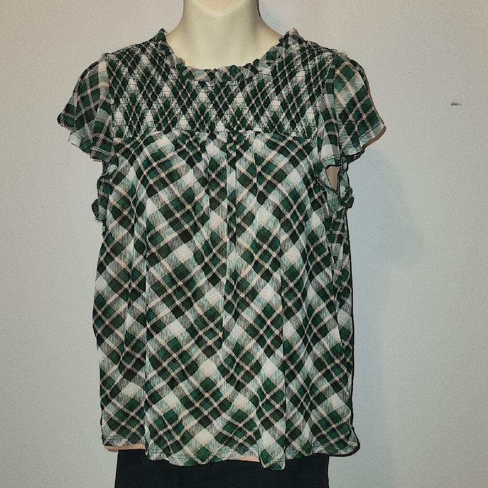 Poppi Plaid Green Women's Sleeveless Lined Blouse